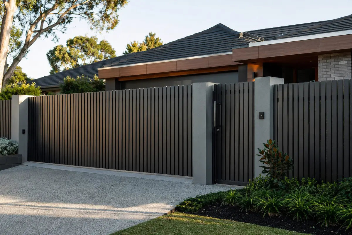 Custom steel driveway gate at a Melbourne property