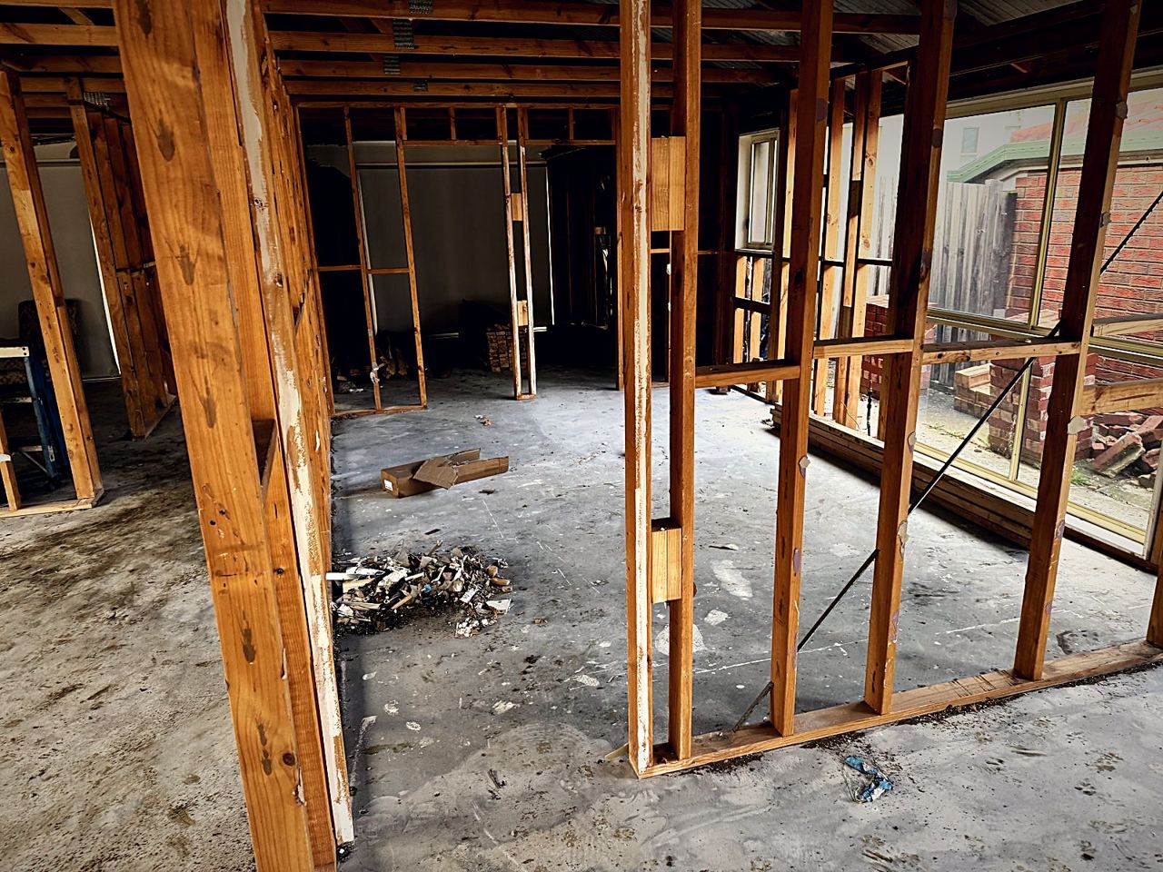 Timber wall framing inside a home renovation