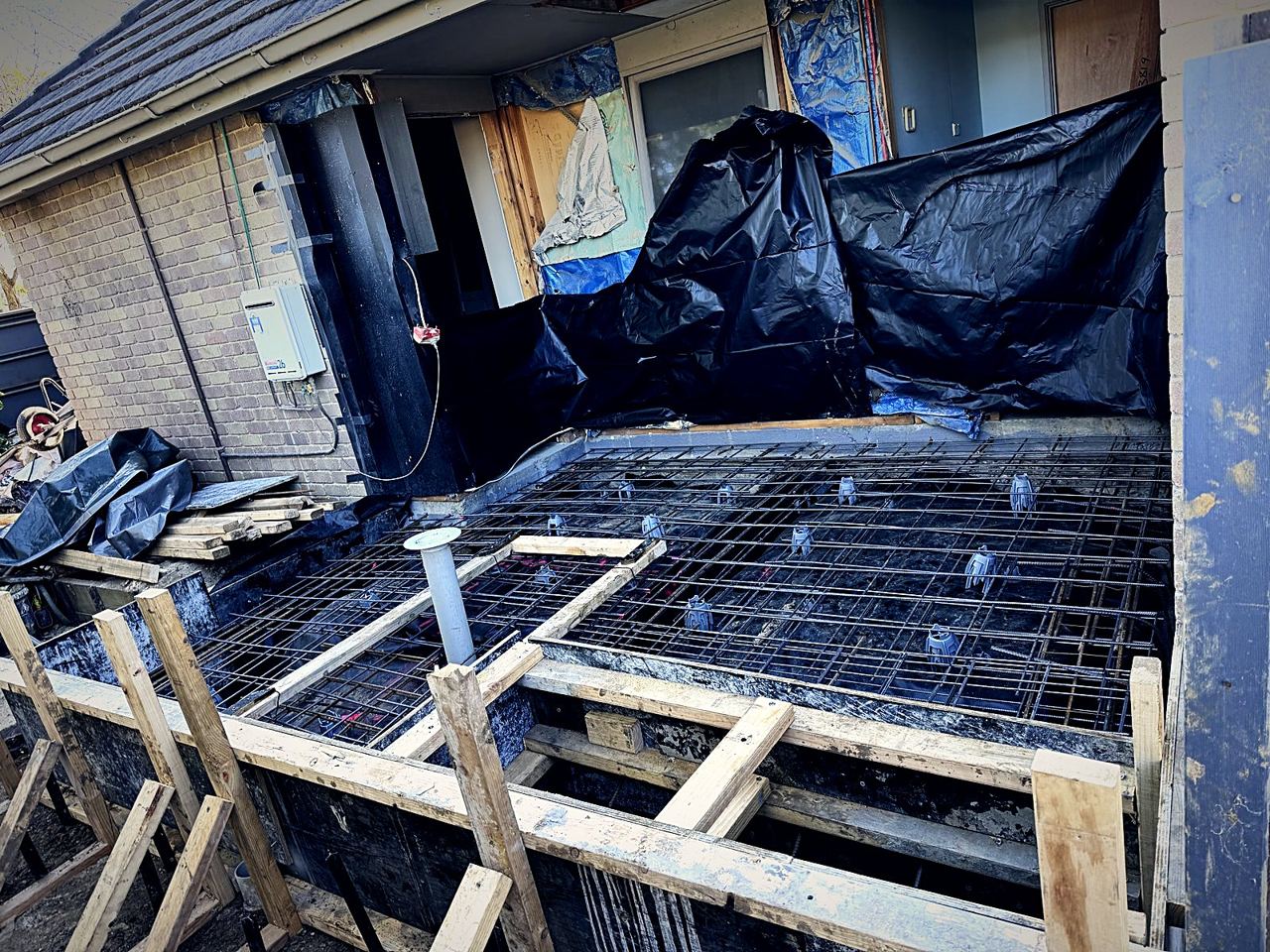 Formwork and steel reinforcement ready for a concrete slab